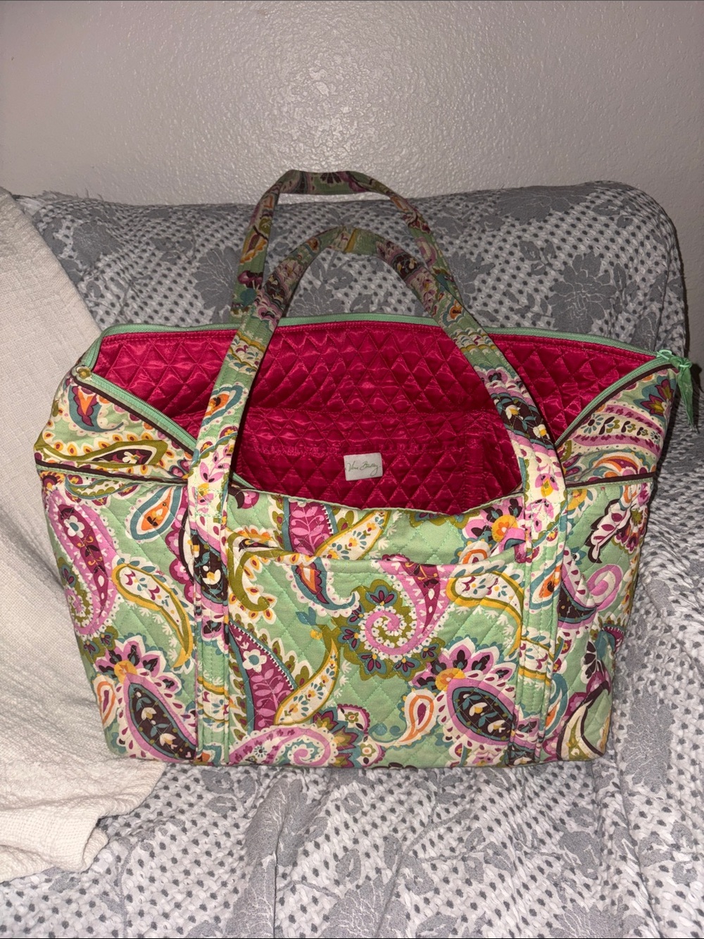Vera Bradley Paisley Quilted Tote in Mint & Fuchsia